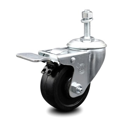 Service Caster 3.5 Inch Soft Rubber Wheel Swivel 3/8 Inch Stem Caster with Total Lock Brake SCC SCC-TSTTL20S3514-SRS-381615